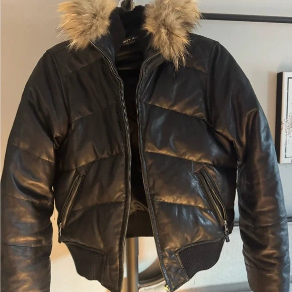 Black Puffer Jacket with Fur Hood - Picture 1 of 3